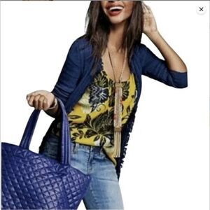 Cabi #286 Bali Yellow/Blue Floral Silk Blend Tank Top Medium Round Neck Blouse